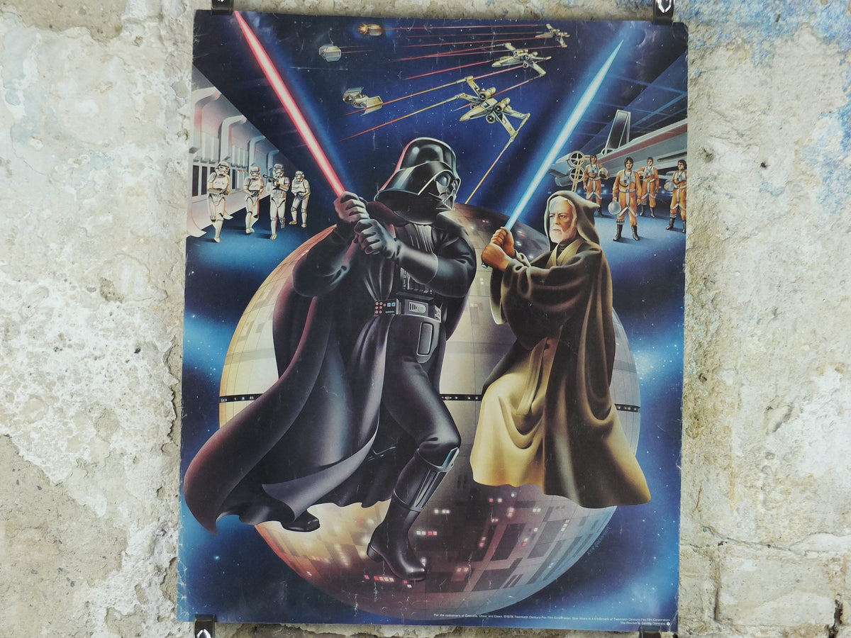 1978 Star Wars Poster, Proctor & Gamble, Darth Vader Obi Wan Kenobi lightsaber duel, advertising Cascade Cheer Dawn, wall art decor