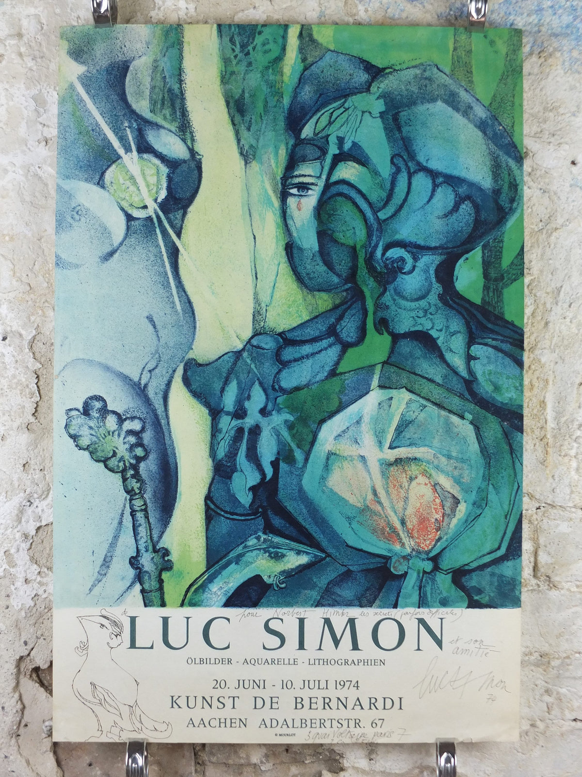 1974 Lancelot Poster, Luc Simon handsigned with original drawings, King Arthur, Arthurian legend, artist gallery exhibition, wall art decor