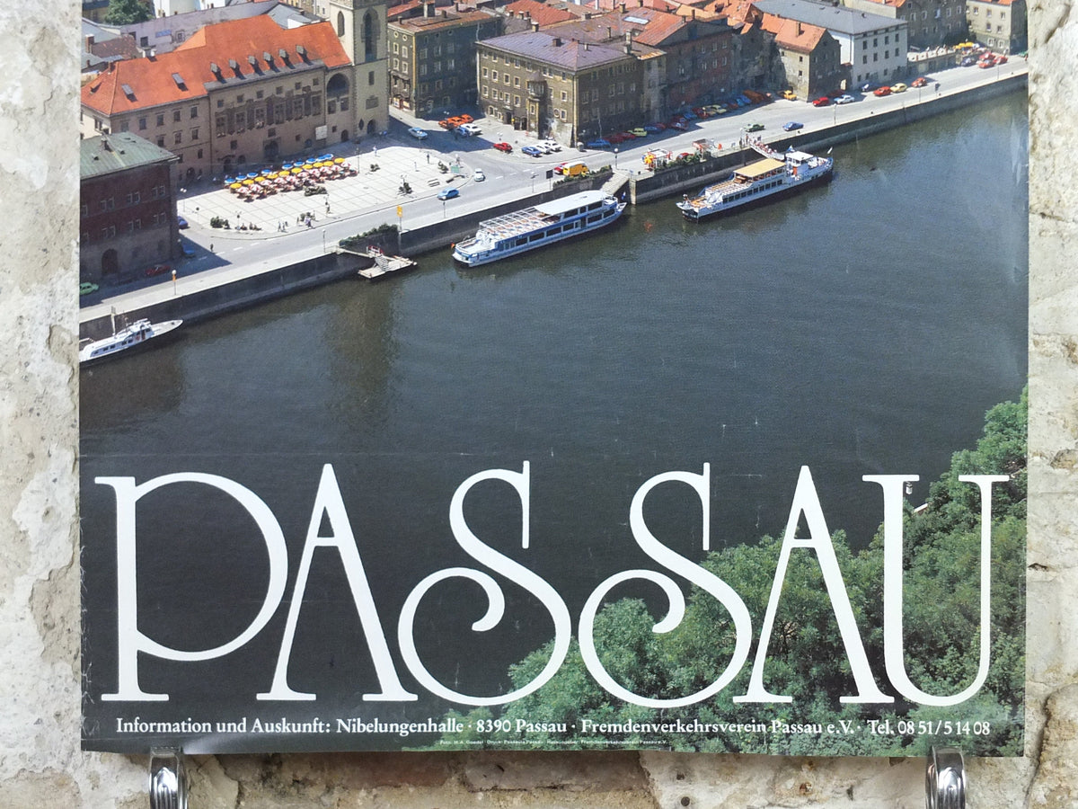 1970s Passau Germany Poster, Danube River, Bavaria, travel tourism holiday vacation wall art decor