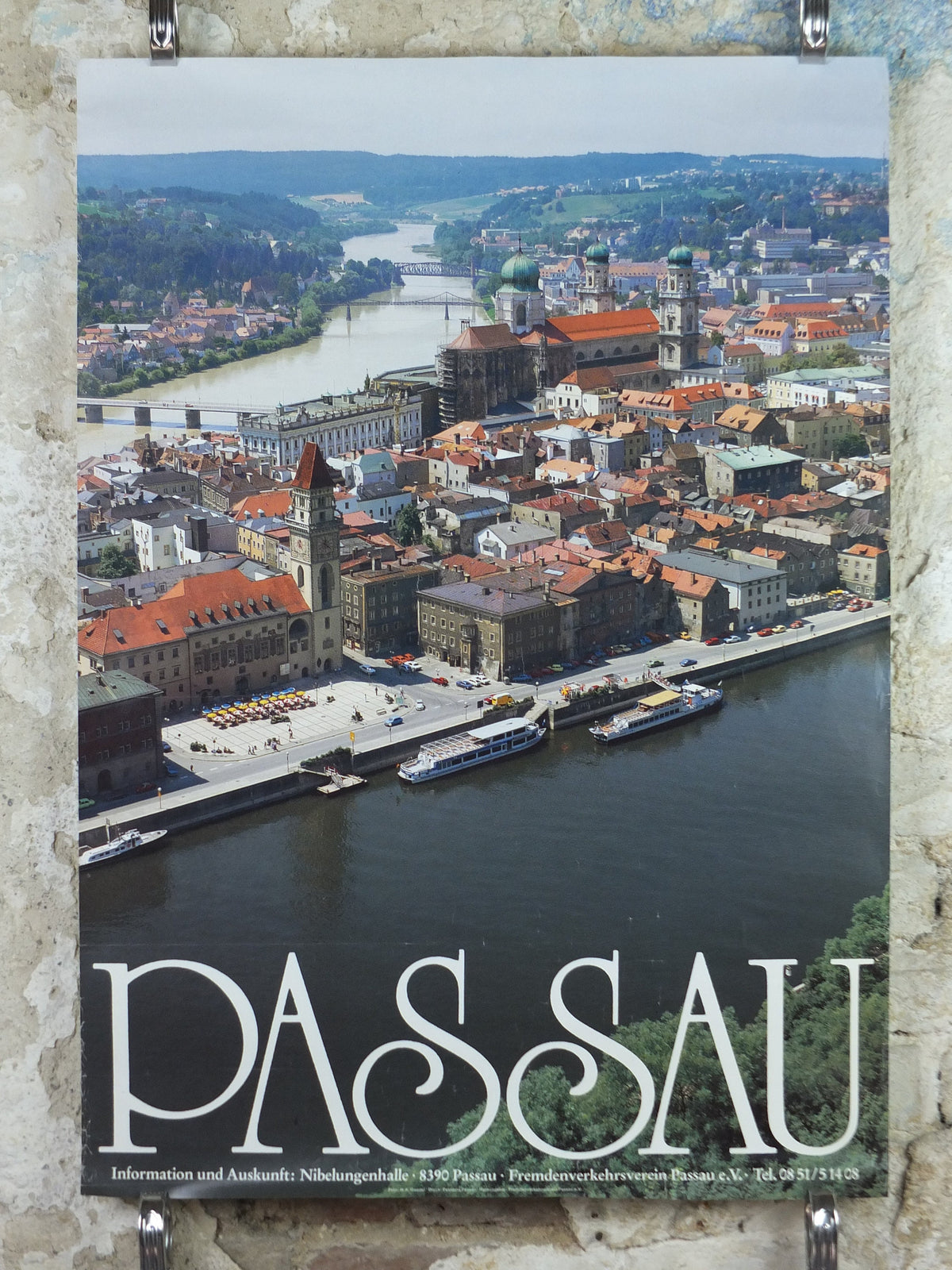 1970s Passau Germany Poster, Danube River, Bavaria, travel tourism holiday vacation wall art decor