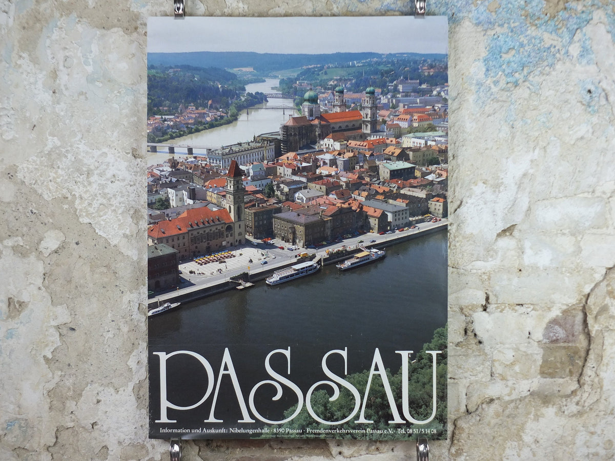 1970s Passau Germany Poster, Danube River, Bavaria, travel tourism holiday vacation wall art decor