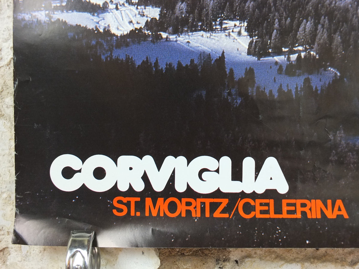 1968 St Moritz Skiing Poster, Engadin, Corviglia Celerina, Snow, Switzerland, Suisse, Schweiz, mountain tourism ski vacation wall art decor