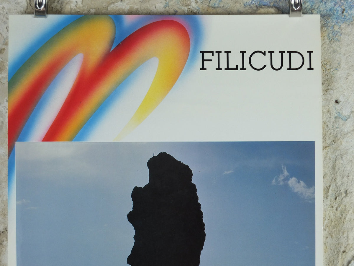 1980s La Canna Filicudi Italy Travel Poster, Messina Strait, island paradise, travel tourism, holiday vacation, wall art decor