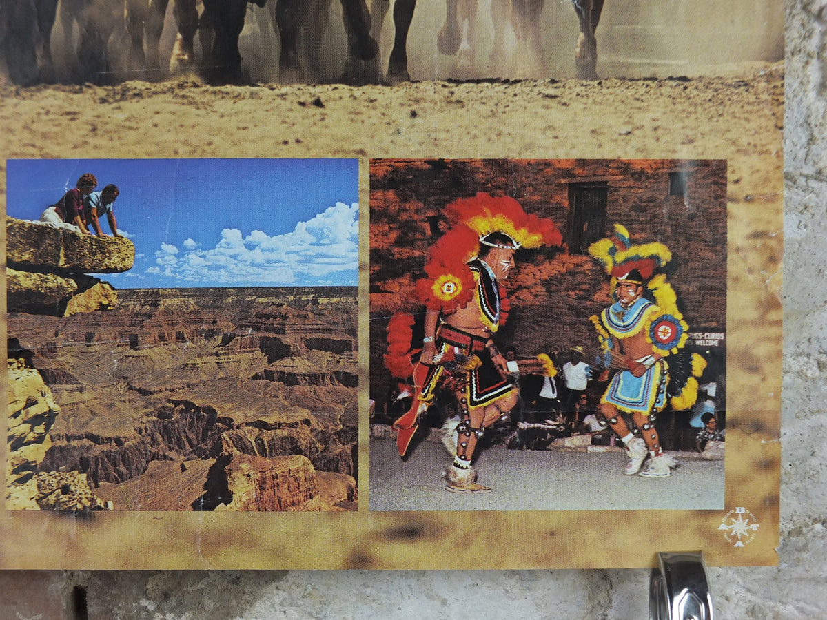 1980 USA Travel Poster, Cosmos Tours, United States of America, New York, ranch, Grand Canyon, tourism vacation wall art decor