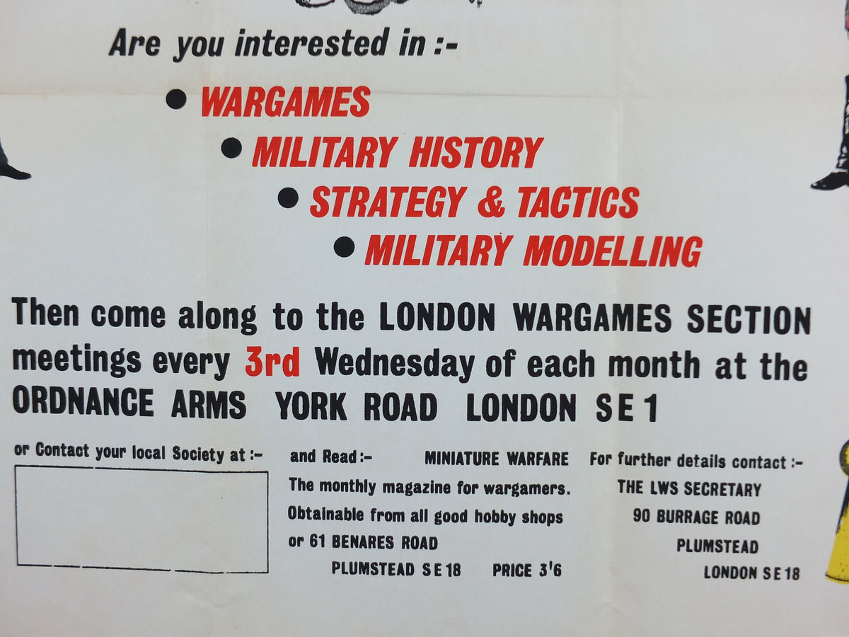 1950s London Wargames Section Poster, Ordnance Arms York Road London SE1, military history, historical war gaming, wall art decor
