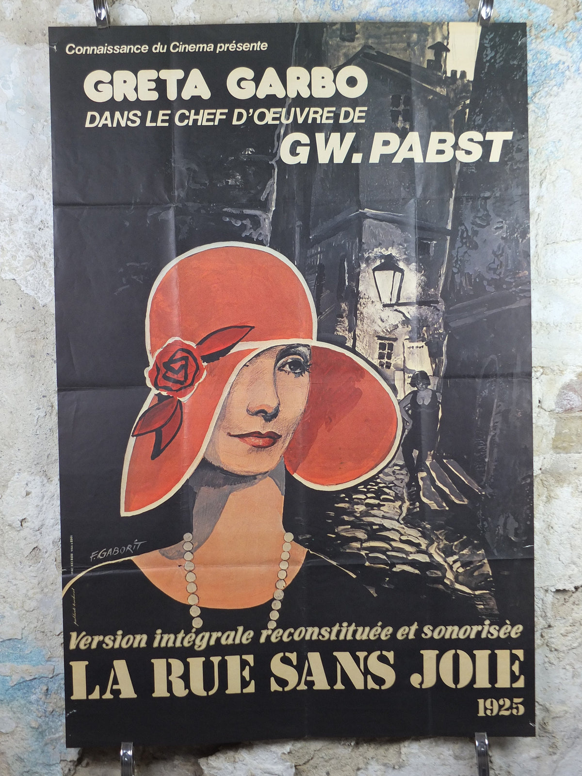 1960s Greta Garbo Poster, Joyless Street, 1925 film, French "Grande" size, La Rue Sans Joie, Large Vintage French, wall art decor