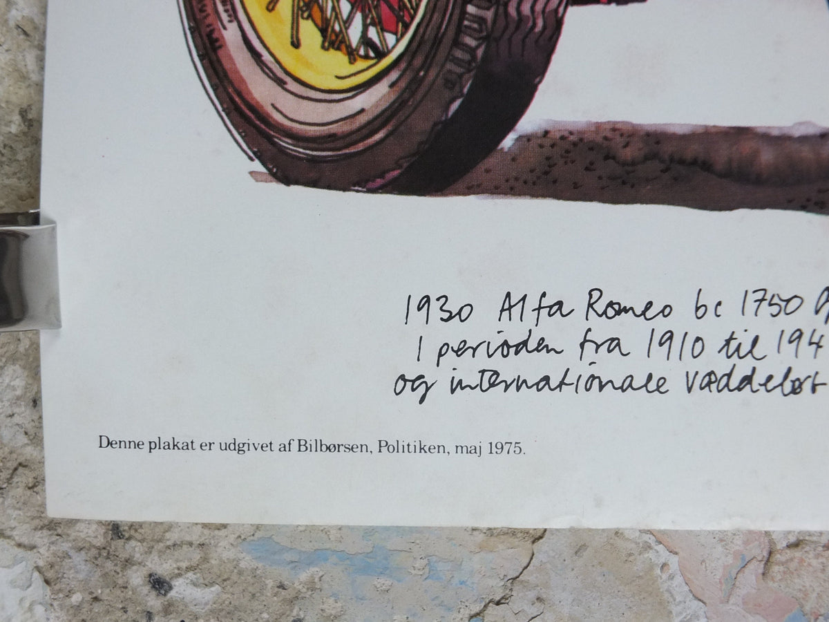 1975 Alfa Romeo Poster, Alfa 8e 2900 B model, by Alan Thomas, from Denmark, red convertable sports car, wall art decor