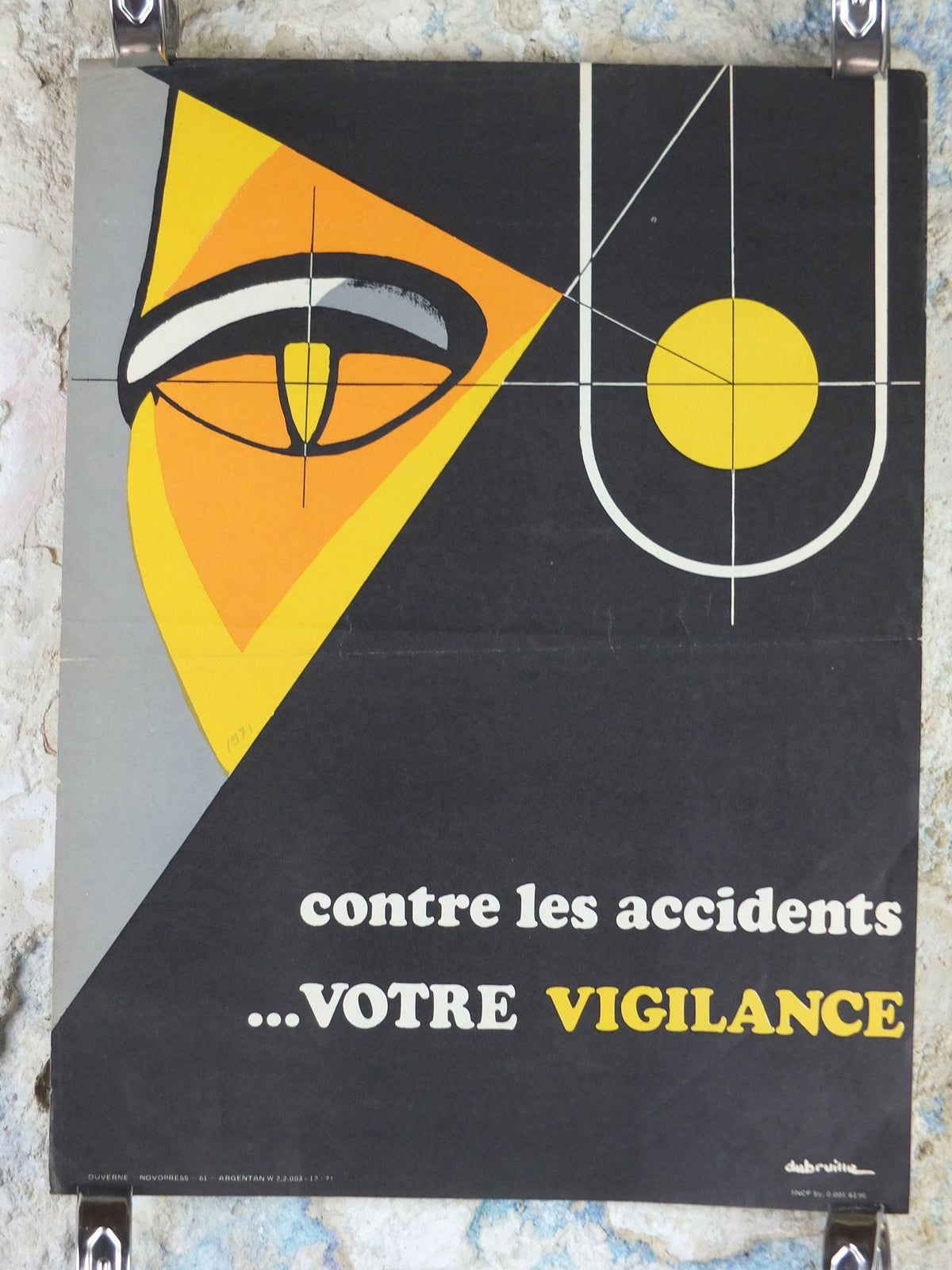 1950s Vintage SNCF French safety poster, Watching eyes, vigilance, by Dubruille, industrial, train rail dangers, retro wall art decor