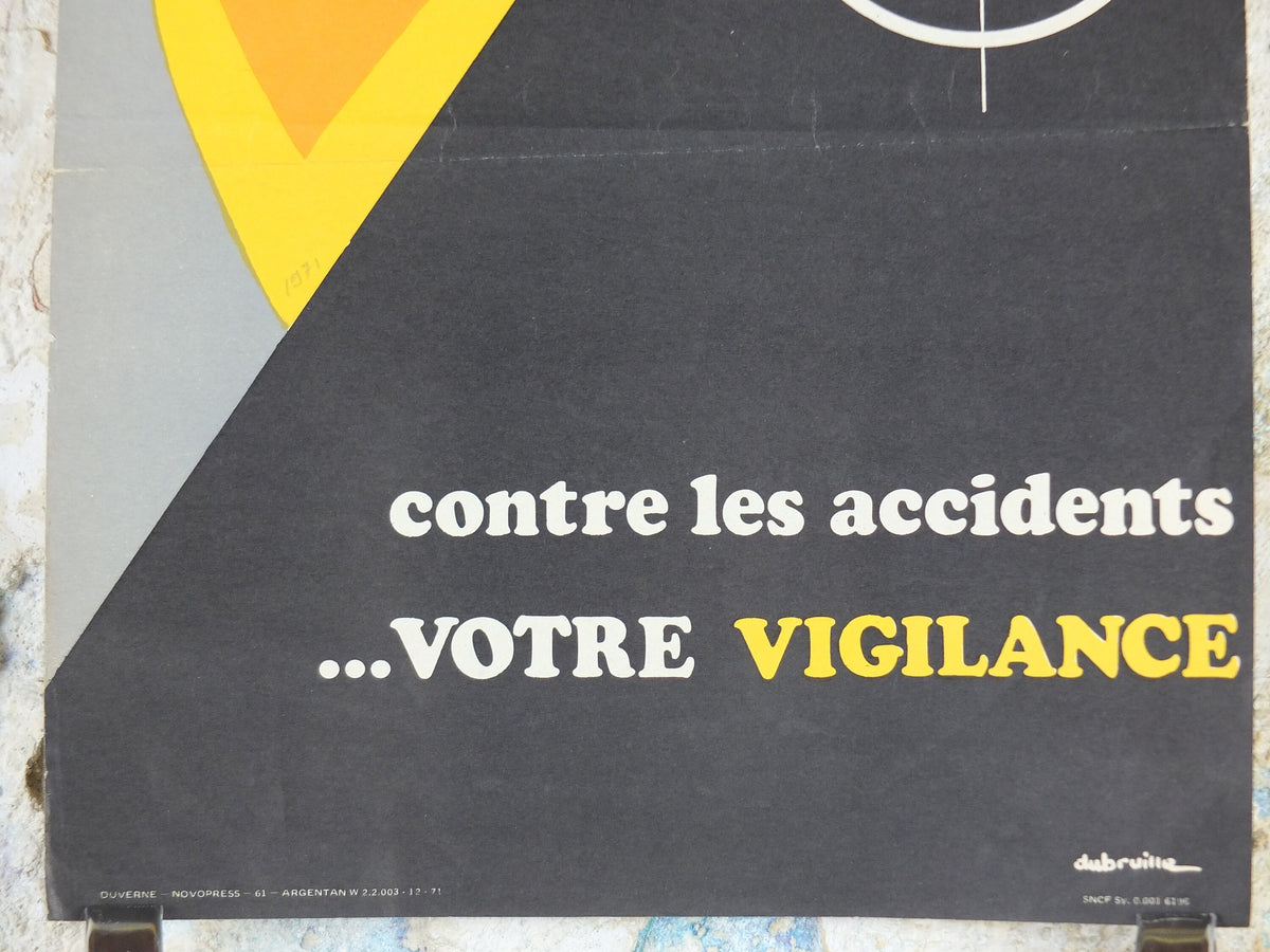 1950s Vintage SNCF French safety poster, Watching eyes, vigilance, by Dubruille, industrial, train rail dangers, retro wall art decor