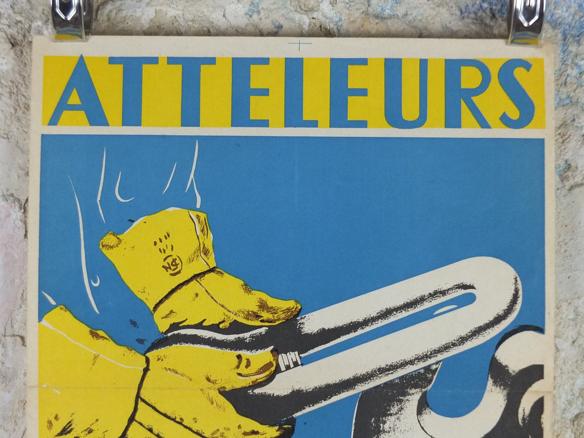 1950s Vintage French safety poster, by Durupt, health and safety, industrial, train rail dangers, retro wall art decor