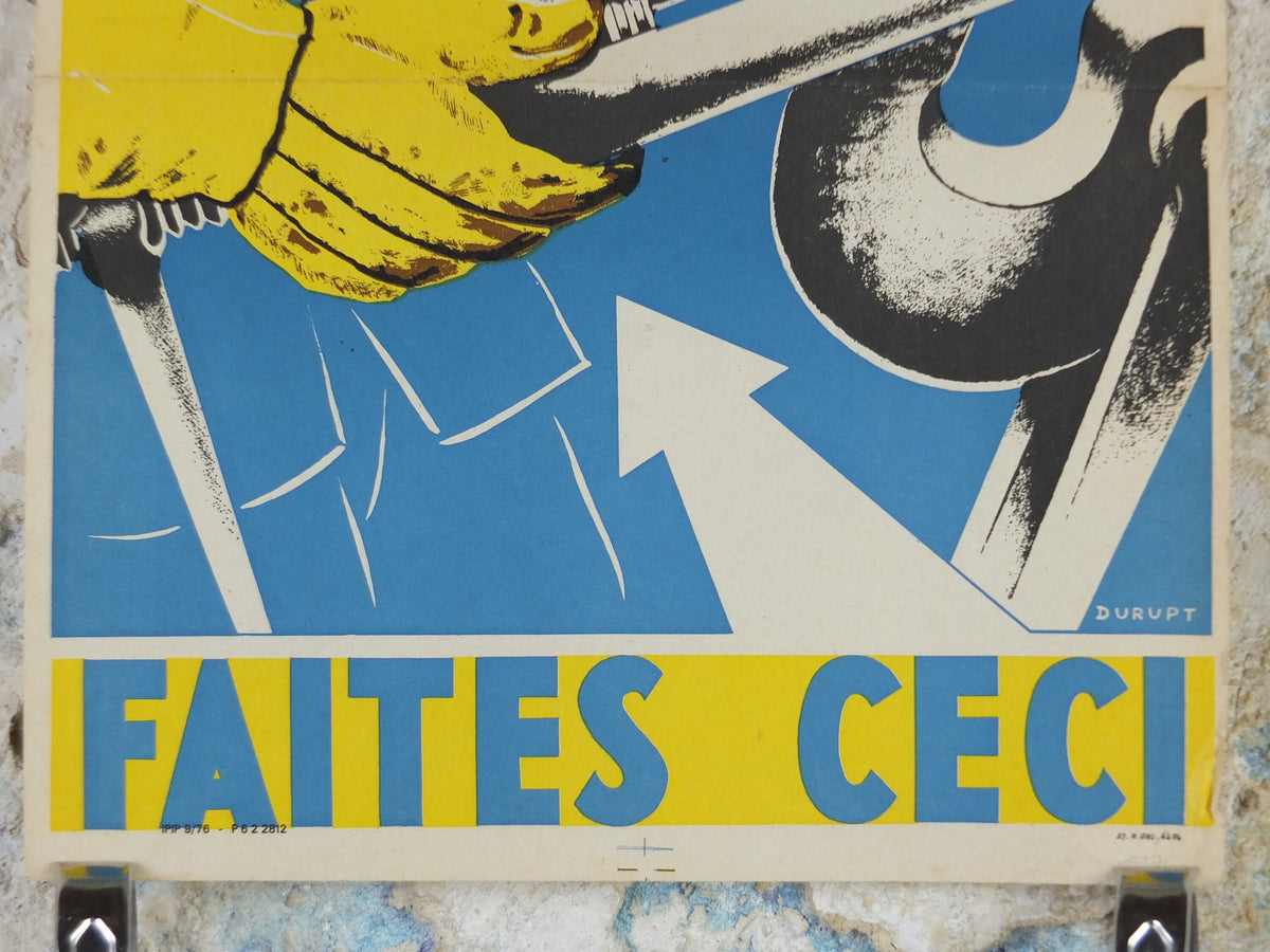 1950s Vintage French safety poster, by Durupt, health and safety, industrial, train rail dangers, retro wall art decor