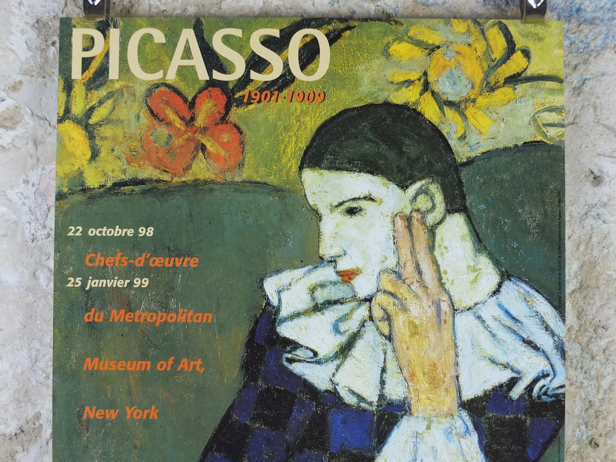 1998 Pablo Picasso Poster, Seated Harlequin, Metropolitian Museum of Arts New York, Blue period, artist gallery exhibition, wall art decor