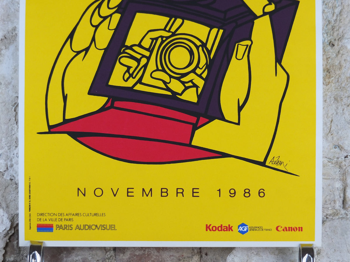 1986 Mois de la photo a Paris Poster by Adami, Photography, Camera, Kodak Canon, French technology advertising, retro wall art decor