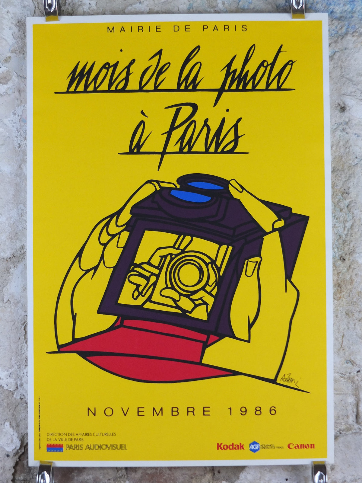 1986 Mois de la photo a Paris Poster by Adami, Photography, Camera, Kodak Canon, French technology advertising, retro wall art decor