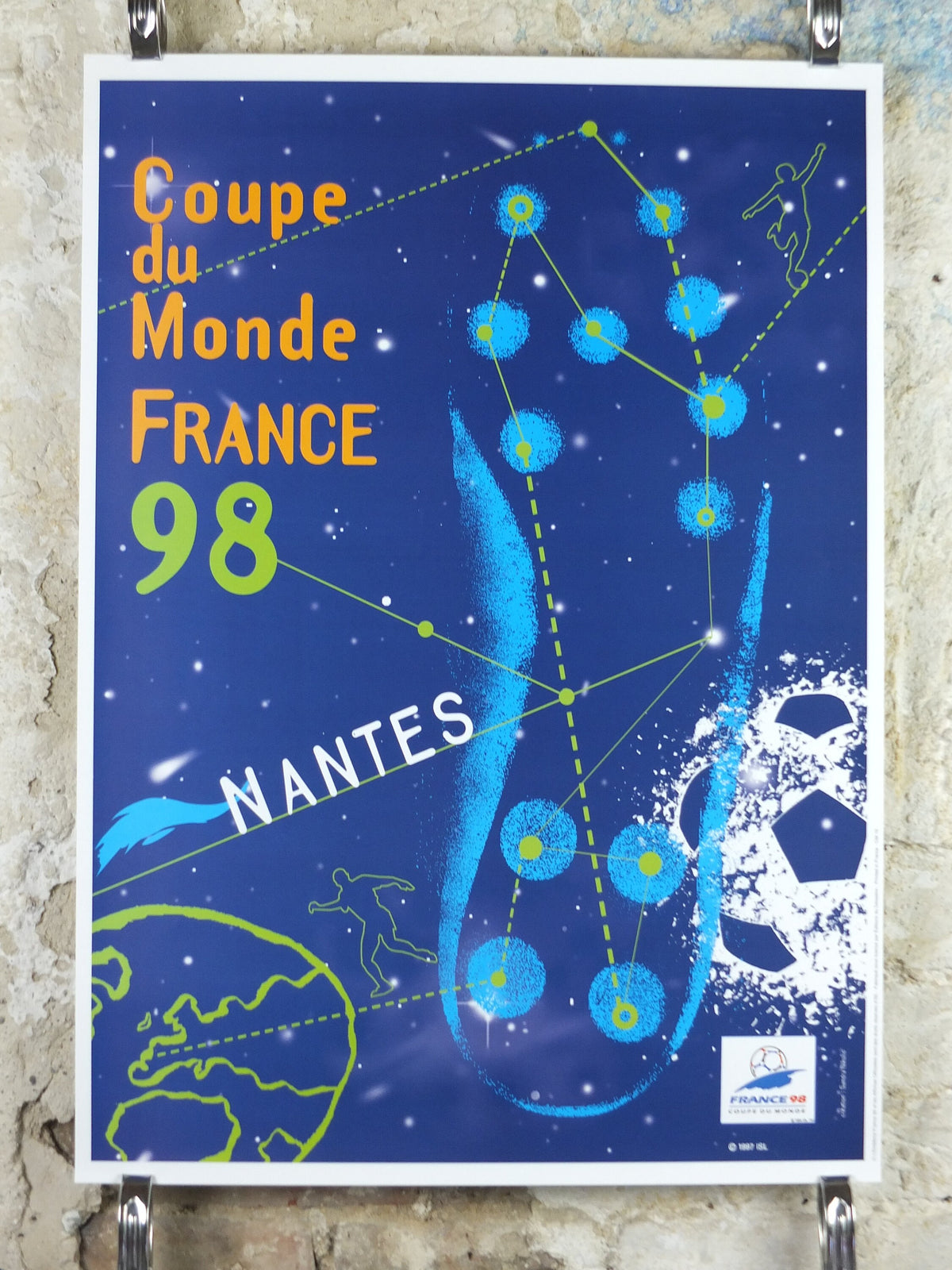 1998 World Cup Poster, Nantes France 98, Coupe du Monde, by Sandra Nikolic, football, soccer, 70cm x 50cm, original sport wall art decor