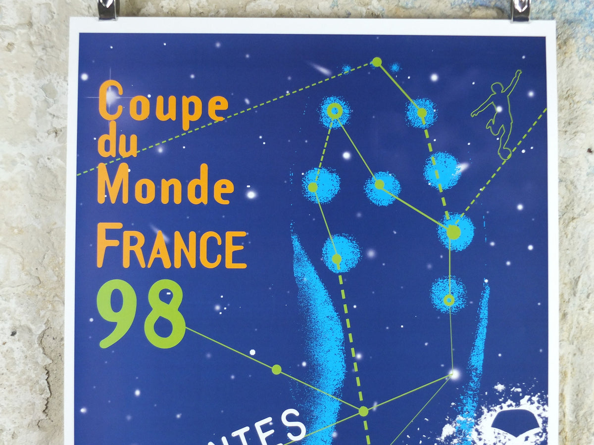 1998 World Cup Poster, Nantes France 98, Coupe du Monde, by Sandra Nikolic, football, soccer, 70cm x 50cm, original sport wall art decor
