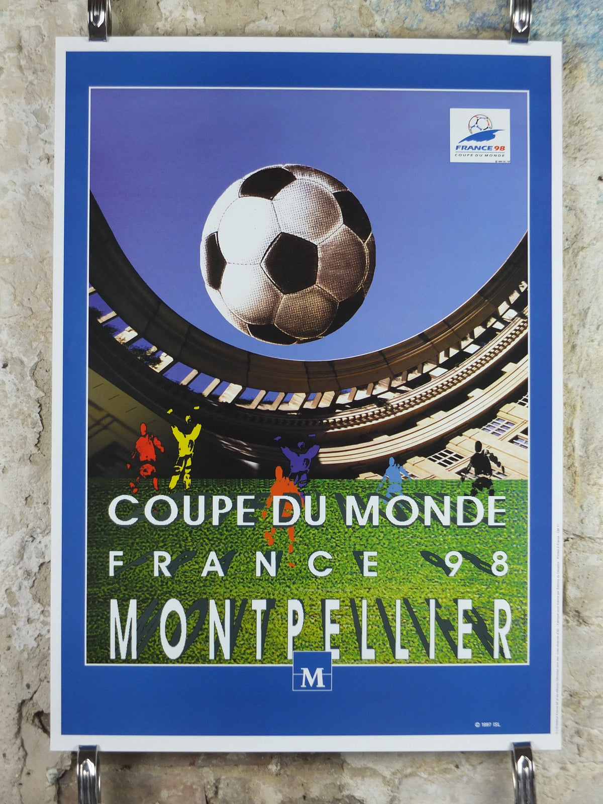 1998 World Cup Poster, Montpellier France 98, Coupe du Monde, by V Solsona, football, soccer, 70cm x 50cm, original sport wall art decor