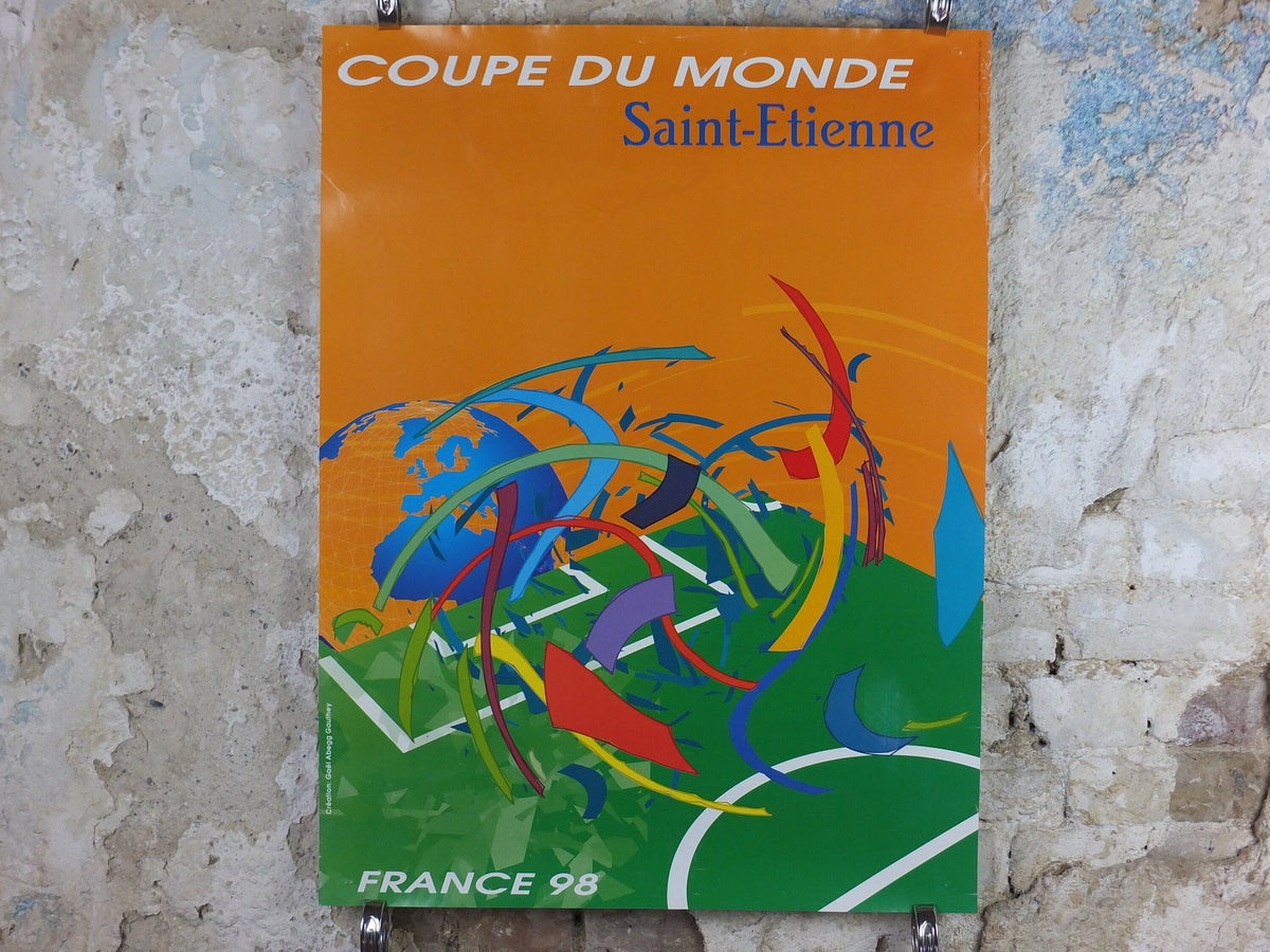 1998 World Cup Poster, Saint-Etienne France 98, Coupe du Monde, Gael Abegg Gauthey, football, soccer, 80 x 60, original sport wall art decor