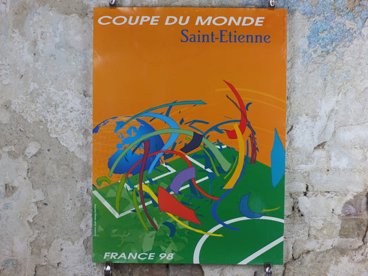 1998 World Cup Poster, Saint-Etienne France 98, Coupe du Monde, Gael Abegg Gauthey, football, soccer, 80 x 60, original sport wall art decor