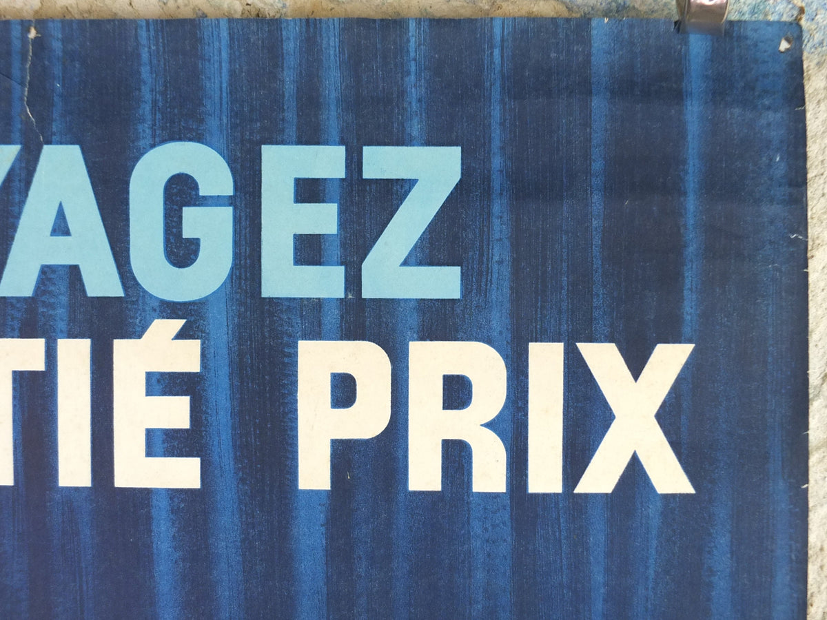 SNCF Savignac Poster, 1964 Original French National Railways, Half Price Fare Journeys, advertising wall art retro decor