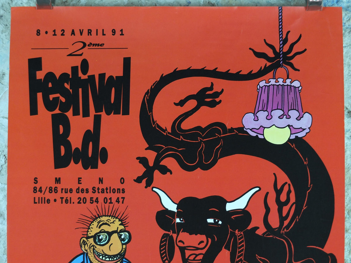 1991 Comic Convention Poster, SMENO Festival B.d., Comic Festival Lille, French comic book, wall art decor
