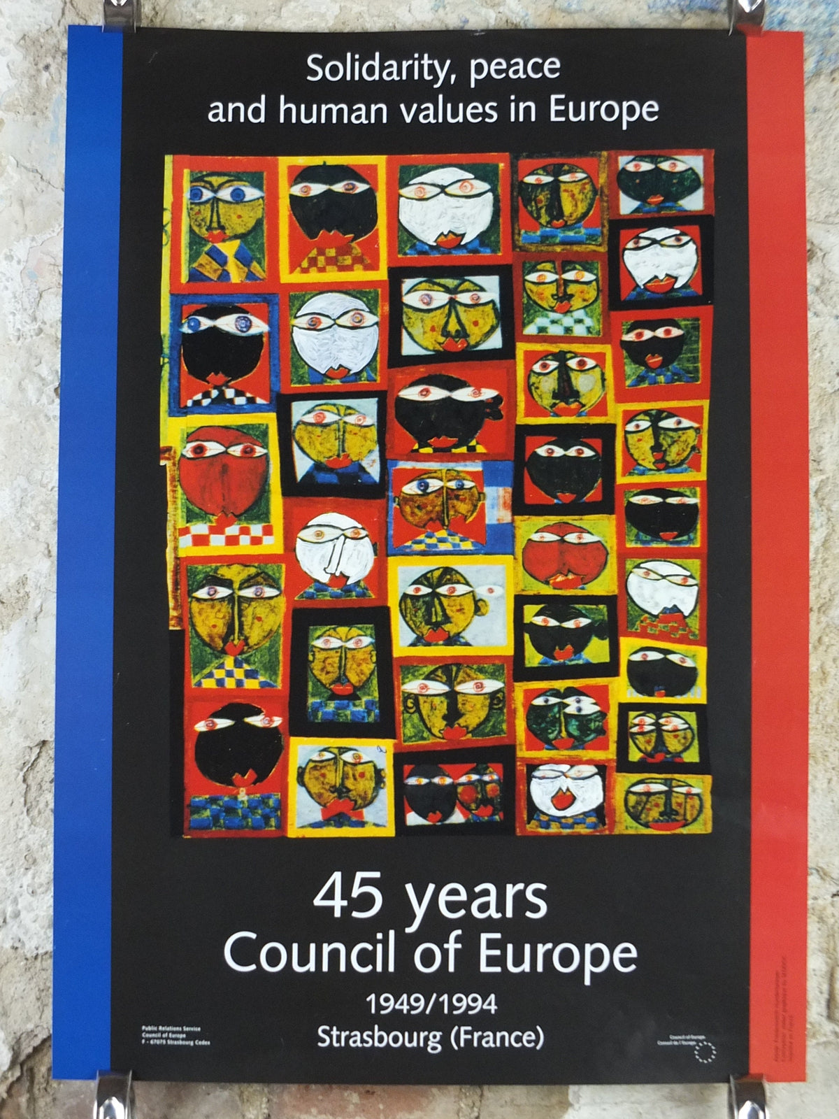 1994 Council of Europe Poster, by Friedensreich Hundertwasser, Human Rights, democracy and the rule of law in Europe, wall art decor