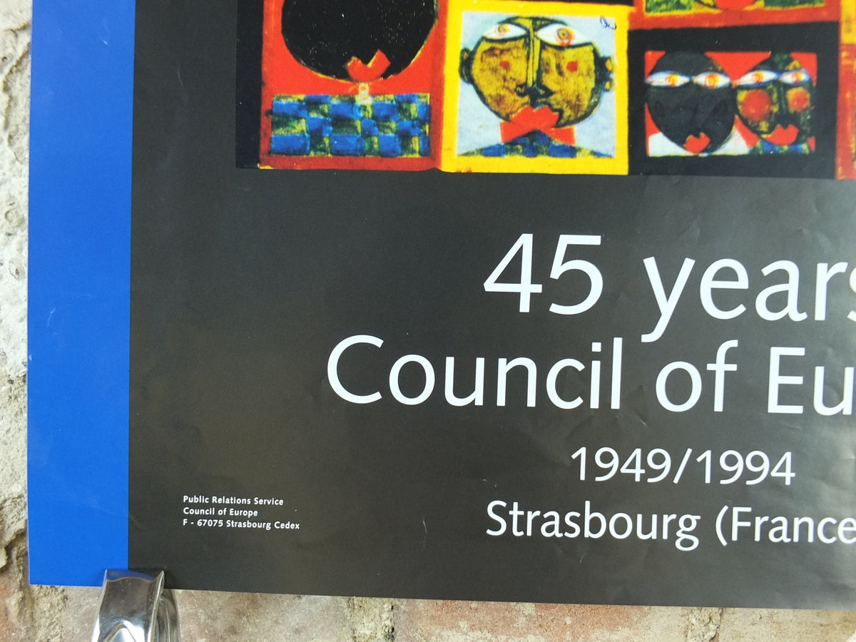 1994 Council of Europe Poster, by Friedensreich Hundertwasser, Human Rights, democracy and the rule of law in Europe, wall art decor