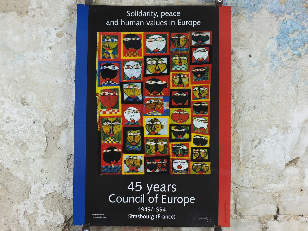 1994 Council of Europe Poster, by Friedensreich Hundertwasser, Human Rights, democracy and the rule of law in Europe, wall art decor