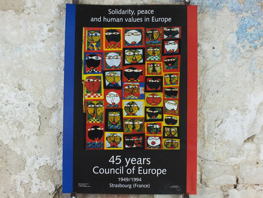 1994 Council of Europe Poster, by Friedensreich Hundertwasser, Human Rights, democracy and the rule of law in Europe, wall art decor