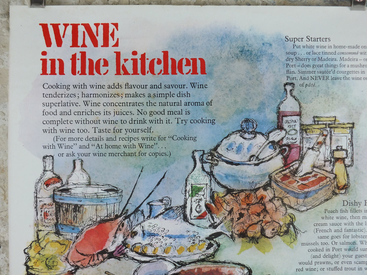 1970s Wine in the Kitchen Poster, from Wine Development Board, Winery, Beaujolais Medoc Bourdeaux Languedoc Viticulture print wall art decor