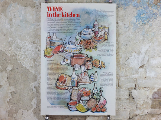 1970s Wine in the Kitchen Poster, from Wine Development Board, Winery, Beaujolais Medoc Bourdeaux Languedoc Viticulture print wall art decor