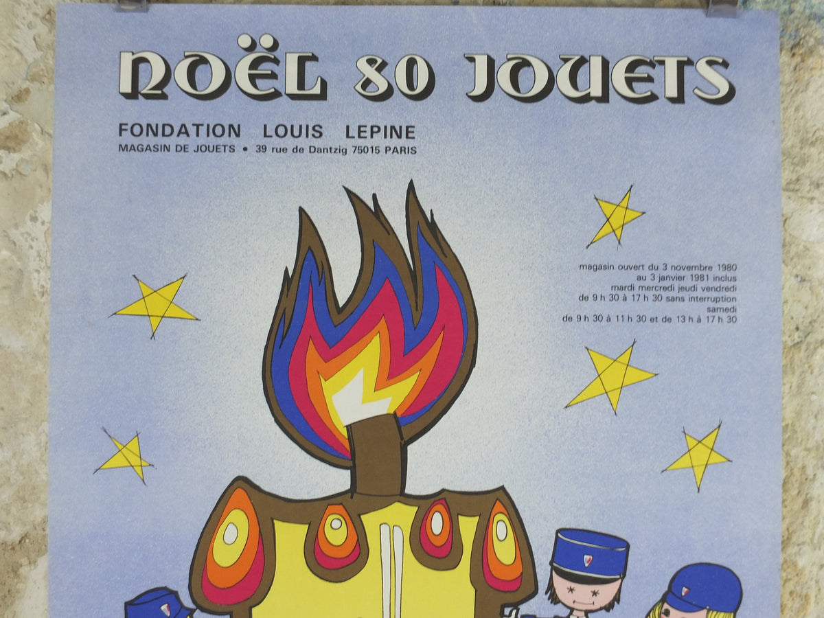 1980 Police Christmas Ball Poster, original French Jouets Noel 80, candle policewoman, by Y Peyre, Paris dance ballroom ball, wall art decor