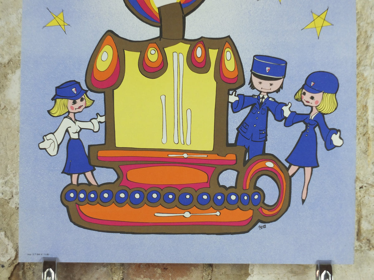 1980 Police Christmas Ball Poster, original French Jouets Noel 80, candle policewoman, by Y Peyre, Paris dance ballroom ball, wall art decor