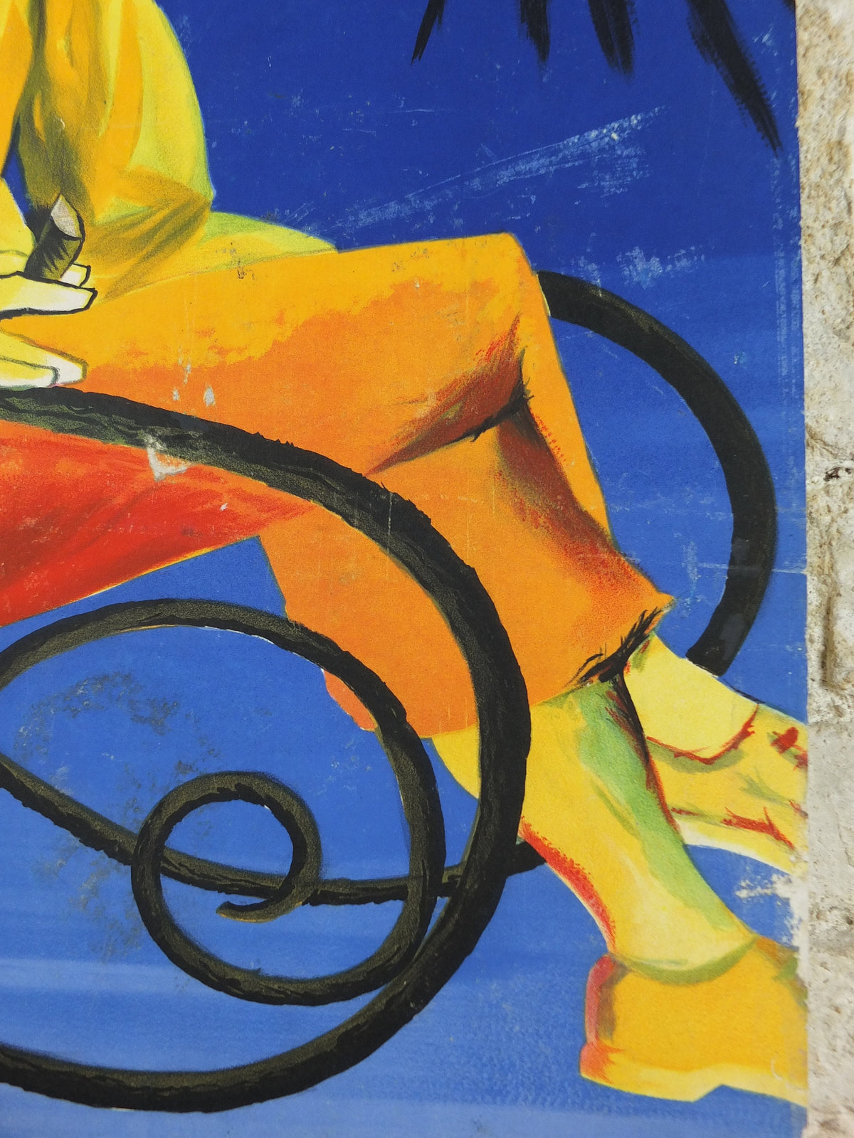 1950s Sun French Riviera Poster, trimmed travel poster from Côte d'Azur, by Jacques Dubois, sitting sun, blue & yellow, wall art retro decor