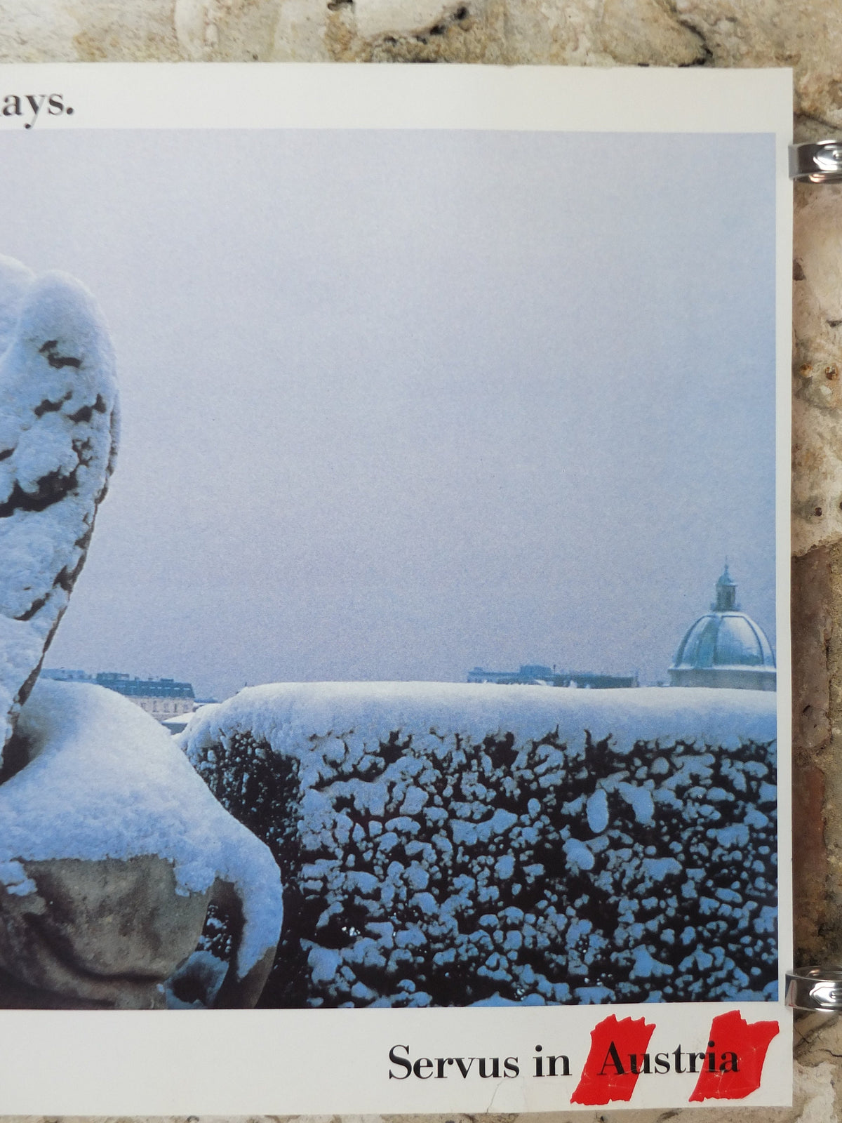 1990s Austrian Winter Poster, winged sphinx statue at Winter Palace published by Austrian Federal Government, travel tourism, wall art decor