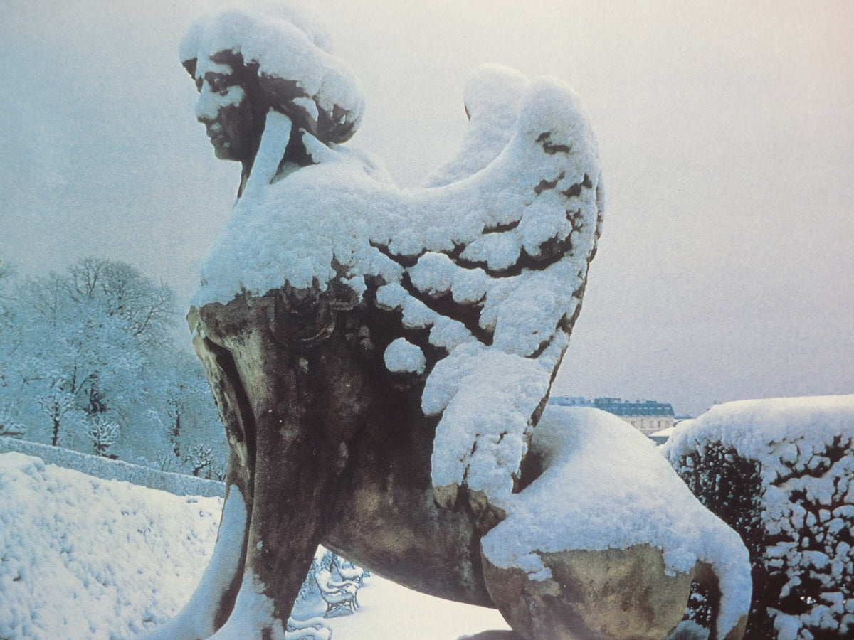 1990s Austrian Winter Poster, winged sphinx statue at Winter Palace published by Austrian Federal Government, travel tourism, wall art decor