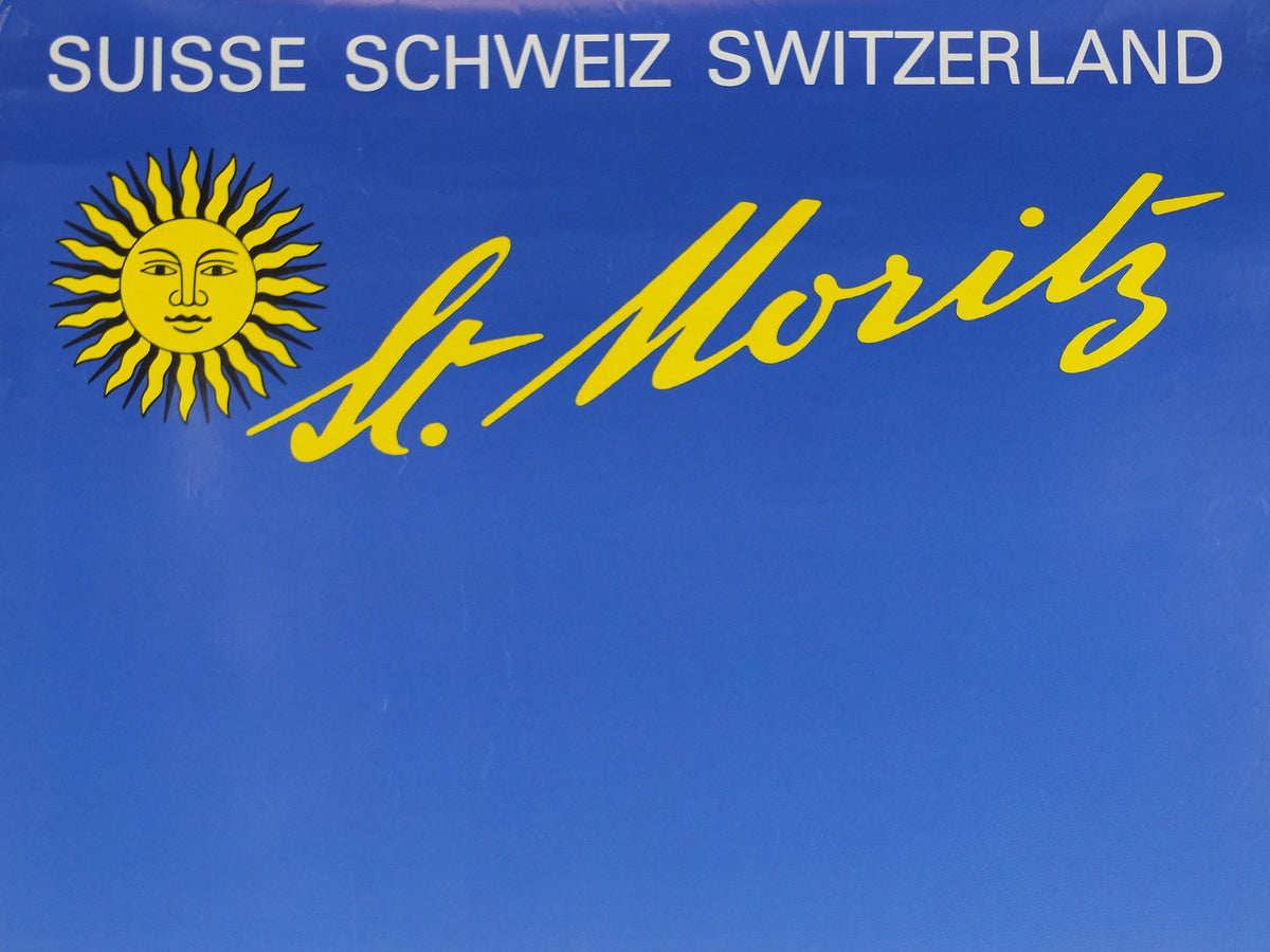 1968 St Moritz Skiing Poster, Engadin, Corviglia Celerina, Snow, Switzerland, Suisse, Schweiz, mountain tourism ski vacation wall art decor