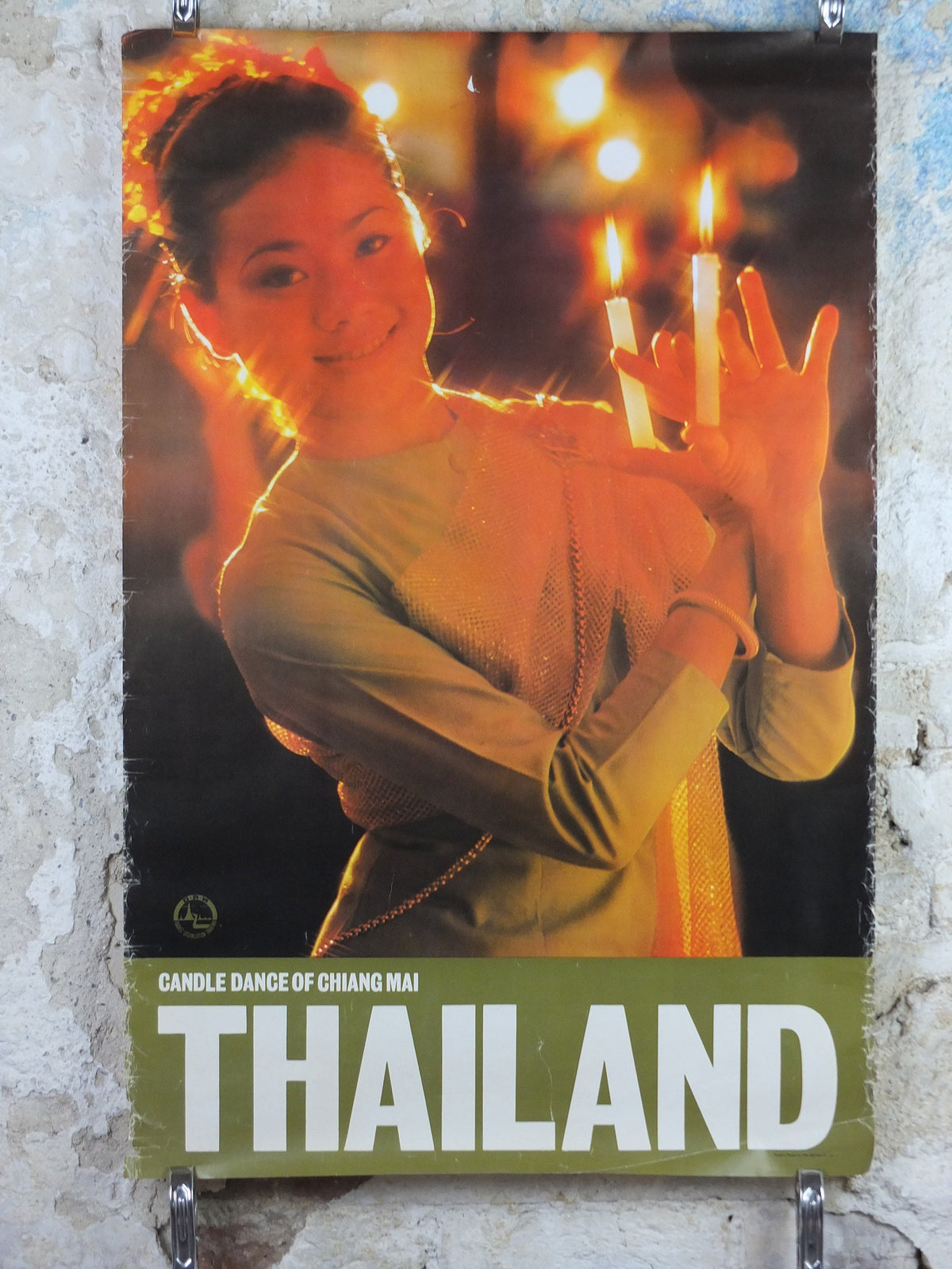 1980 Thailand Travel Poster, Candle Dance of Chiang Mai, culture, people, temples, travel tourism, advertising print, wall art retro decor