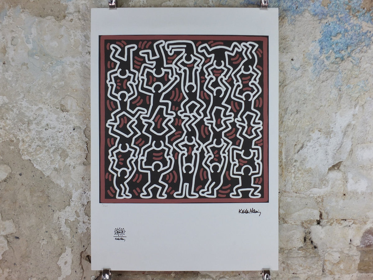 1990 Keith Haring Poster, Untitled, supporting figures, Limited Edition of 150, Keith Haring Foundation Prints, Pop Art, Street, wall decor