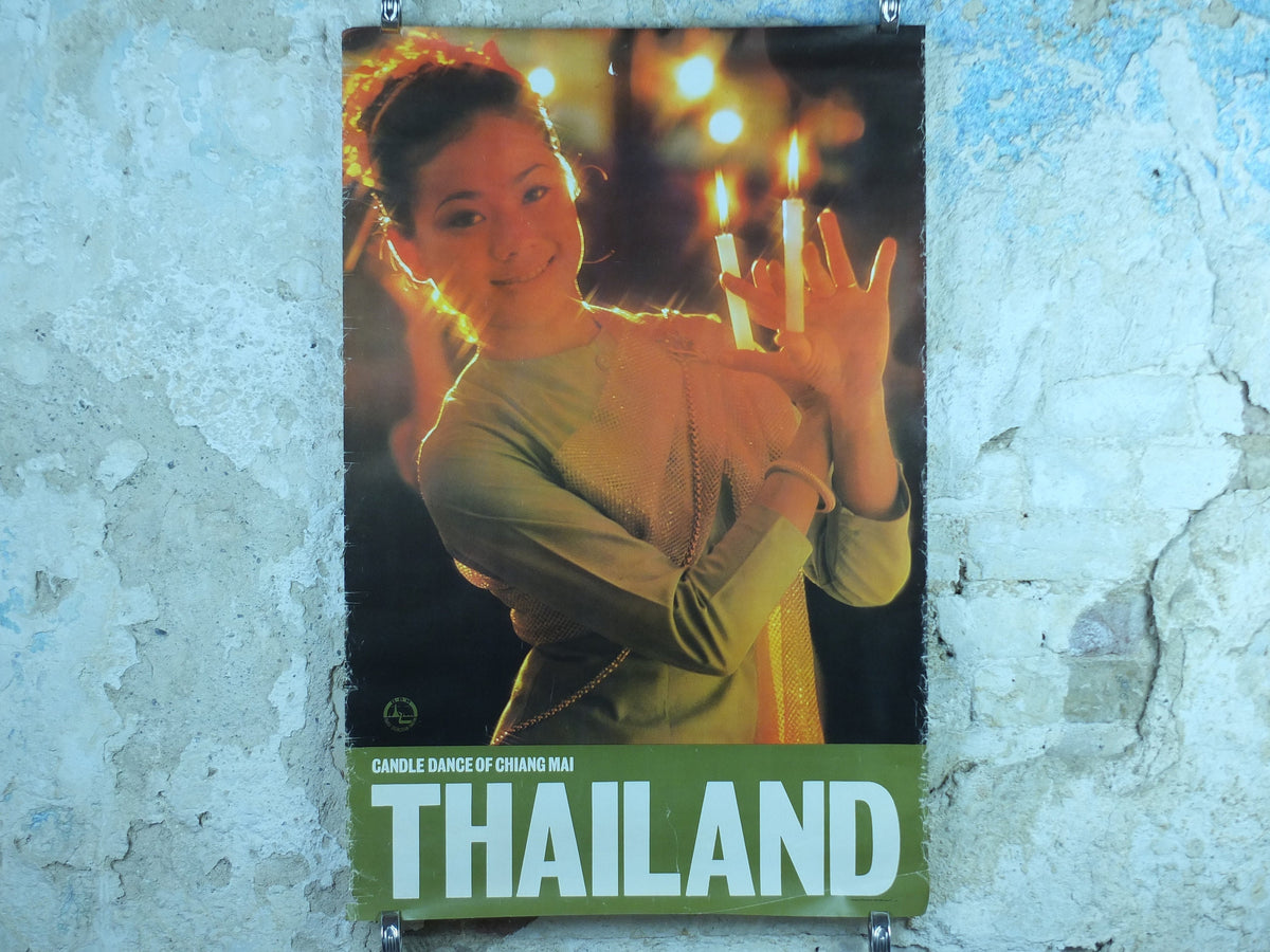 1980 Thailand Travel Poster, Candle Dance of Chiang Mai, culture, people, temples, travel tourism, advertising print, wall art retro decor