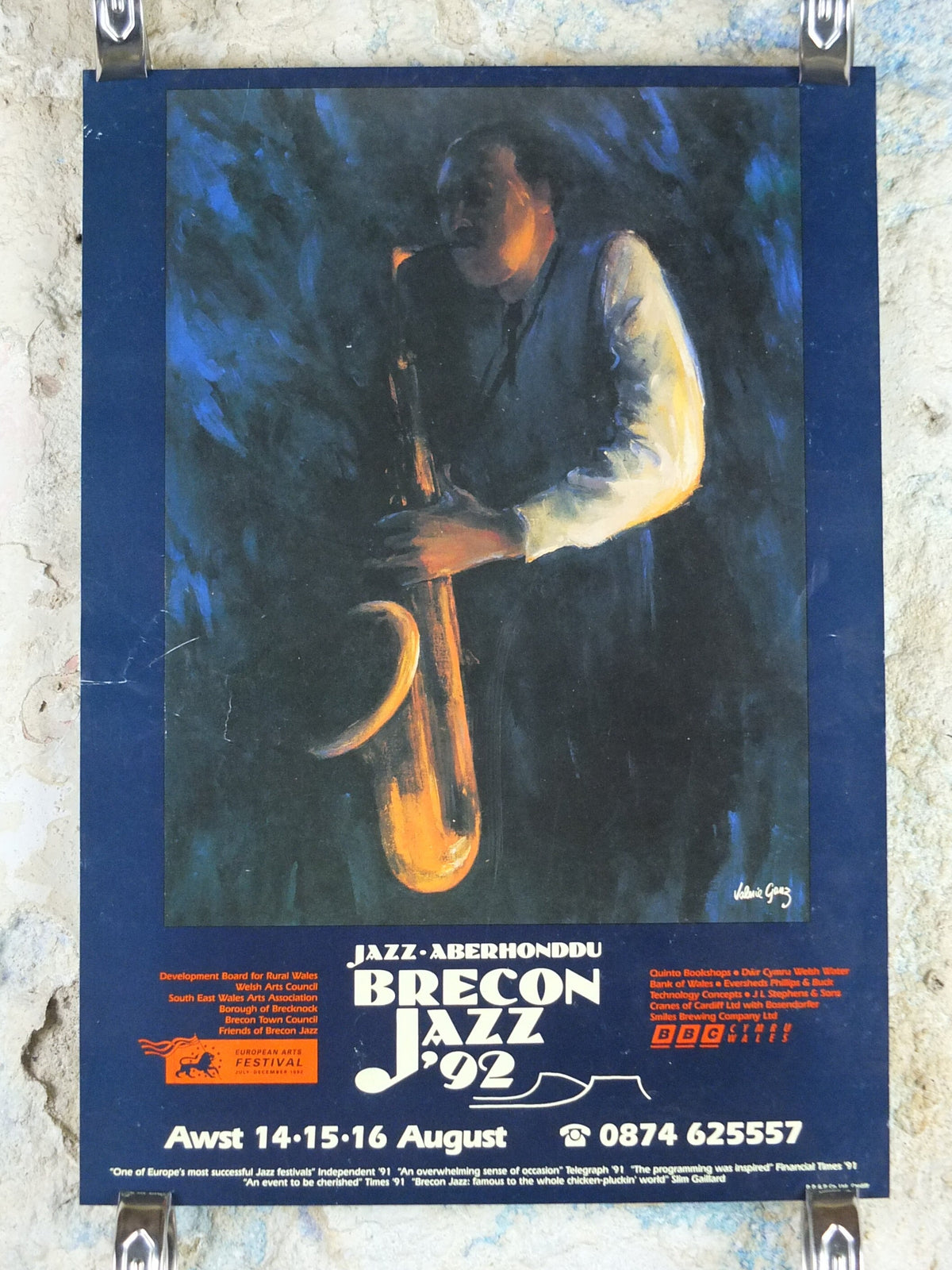 1992 Brecon Jazz 92 Poster, jazz music, Brecon Beacons, Wales, European Arts Festival, by Valerie Ganz, wall art decor