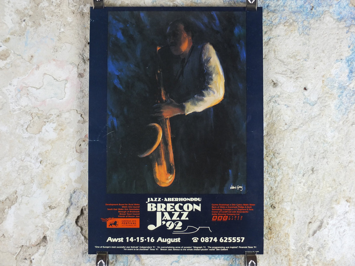 1992 Brecon Jazz 92 Poster, jazz music, Brecon Beacons, Wales, European Arts Festival, by Valerie Ganz, wall art decor