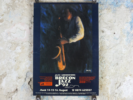 1992 Brecon Jazz 92 Poster, jazz music, Brecon Beacons, Wales, European Arts Festival, by Valerie Ganz, wall art decor