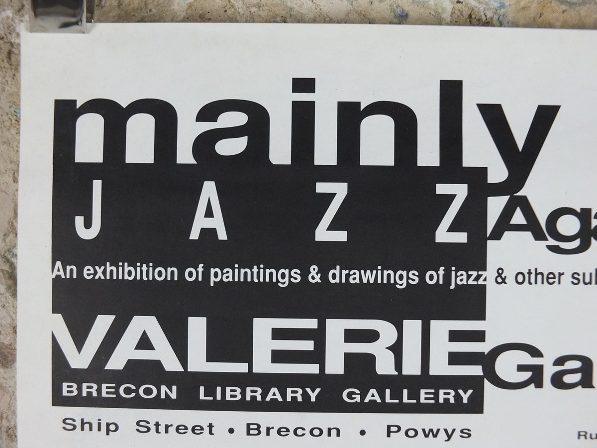 1993 Mainly Jazz Again Poster, Russel Gilbrook on drums, jazz music, by Valerie Ganz, at the Brecon Library Gallery, wall art decor