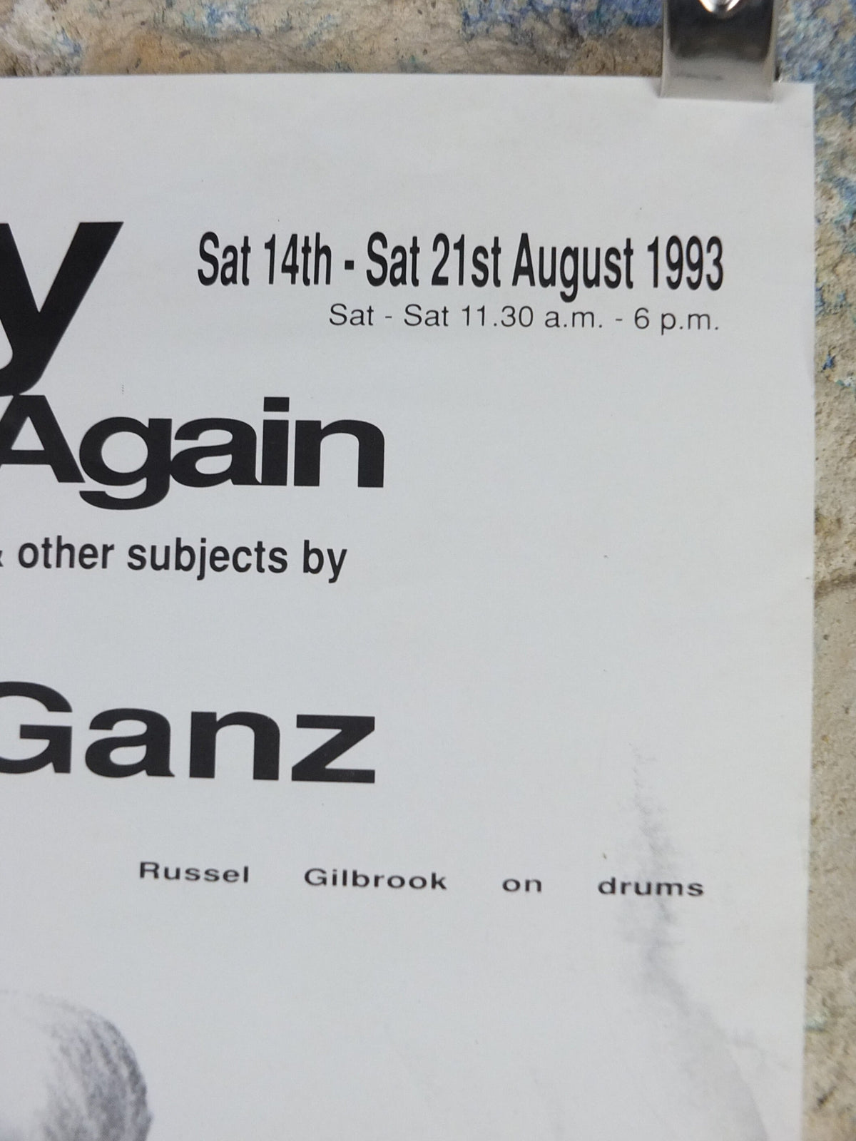 1993 Mainly Jazz Again Poster, Russel Gilbrook on drums, jazz music, by Valerie Ganz, at the Brecon Library Gallery, wall art decor