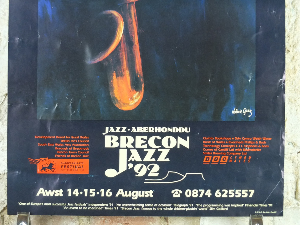 1992 Brecon Jazz 92 Poster, jazz music, Brecon Beacons, Wales, European Arts Festival, by Valerie Ganz, wall art decor