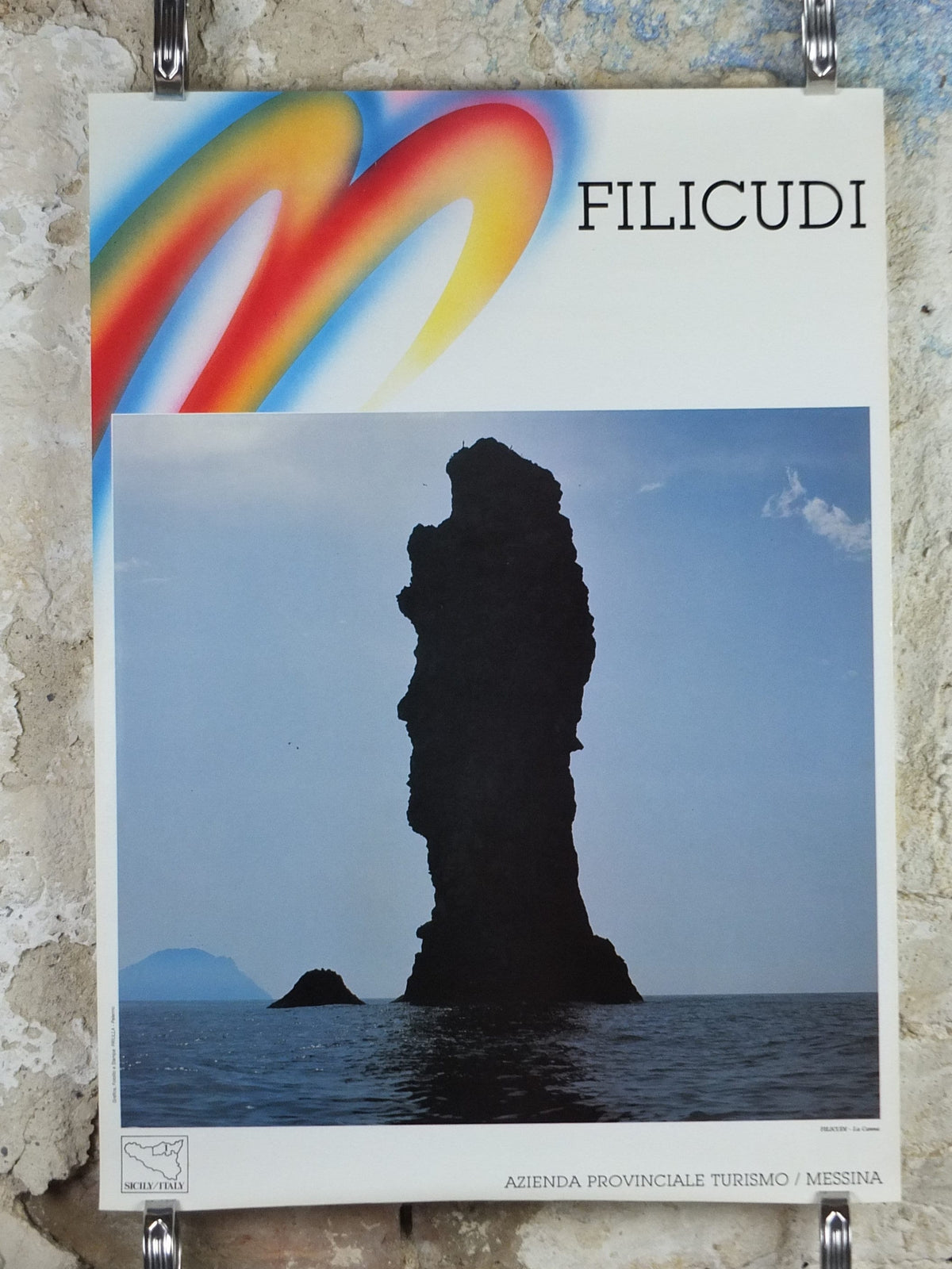 1980s La Canna Filicudi Italy Travel Poster, Messina Strait, island paradise, travel tourism, holiday vacation, wall art decor