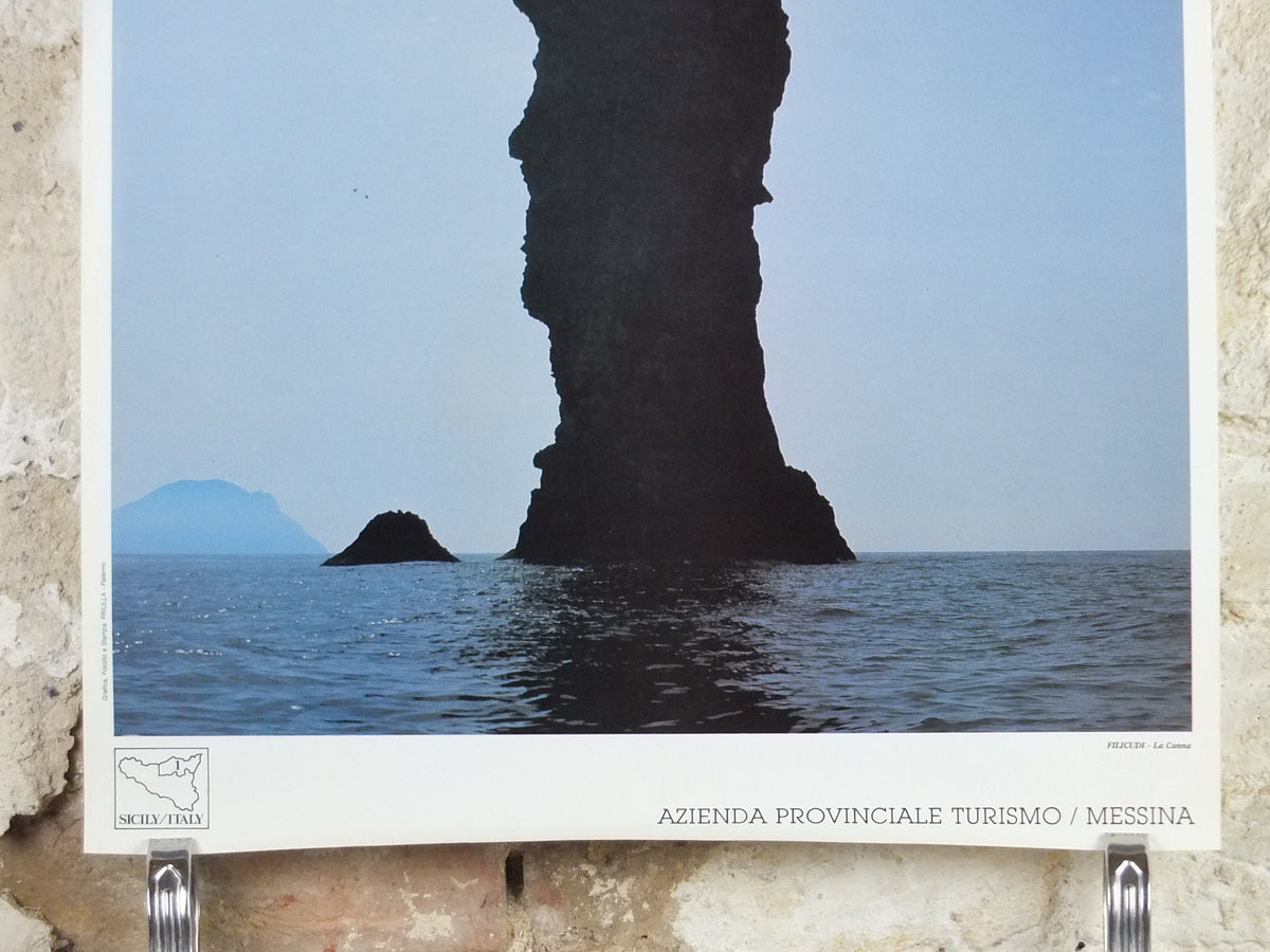 1980s La Canna Filicudi Italy Travel Poster, Messina Strait, island paradise, travel tourism, holiday vacation, wall art decor