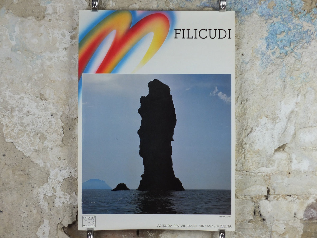1980s La Canna Filicudi Italy Travel Poster, Messina Strait, island paradise, travel tourism, holiday vacation, wall art decor