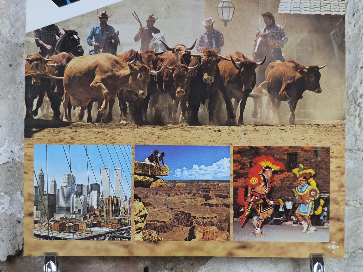 1980 USA Travel Poster, Cosmos Tours, United States of America, New York, ranch, Grand Canyon, tourism vacation wall art decor